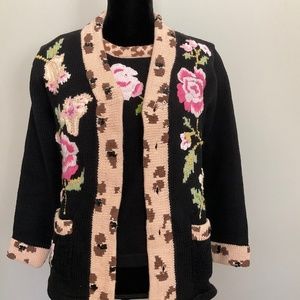 Storybook Knits Leopard in the Garden matching sweater set - new!